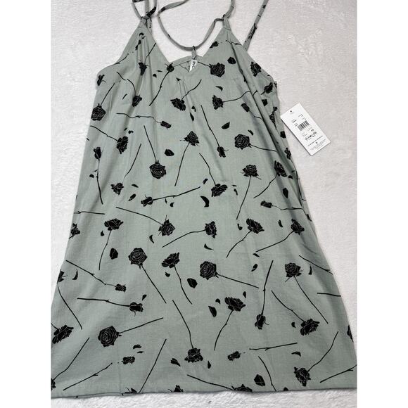 RVCA Whine Dress Jade Green Black Rose Print NWT SZ XS Minimalist Slip Dress - Picture 1 of 7